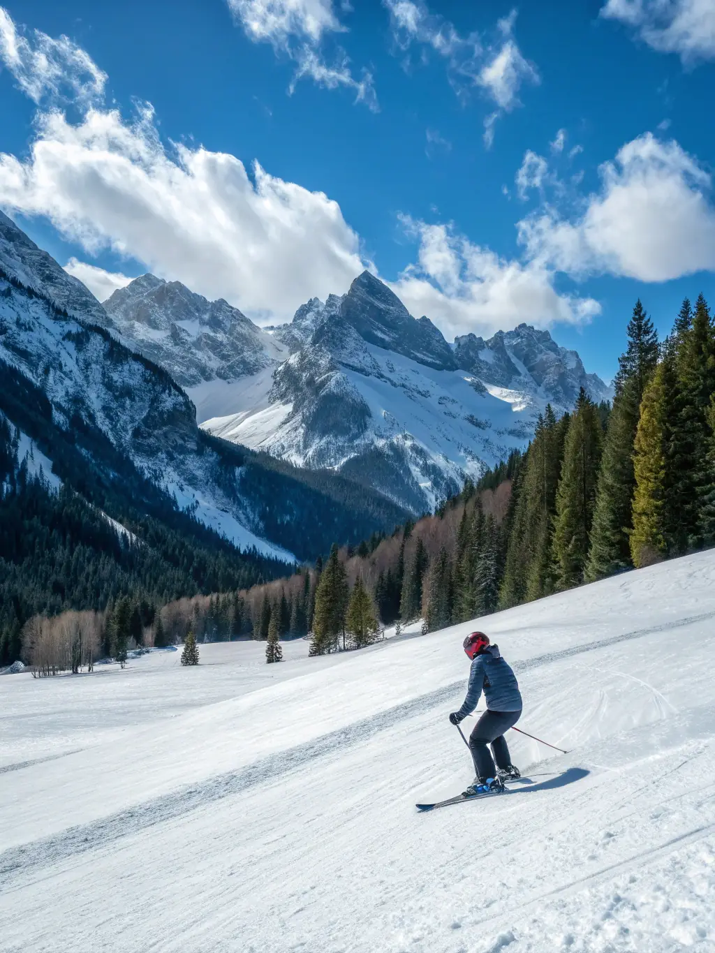 A skier gliding down a snow-covered slope, capturing the thrill and excitement of L.V.M.H.D's skiing escapades.