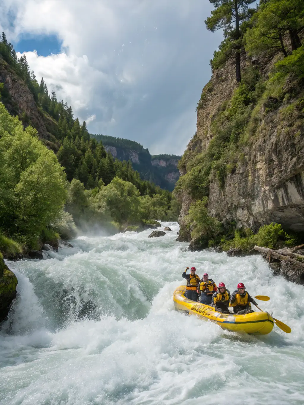 A group of adventurers canyoning in a river in Haute-Dordogne, showcasing the canyoning program offered by L.V.M.H.D.