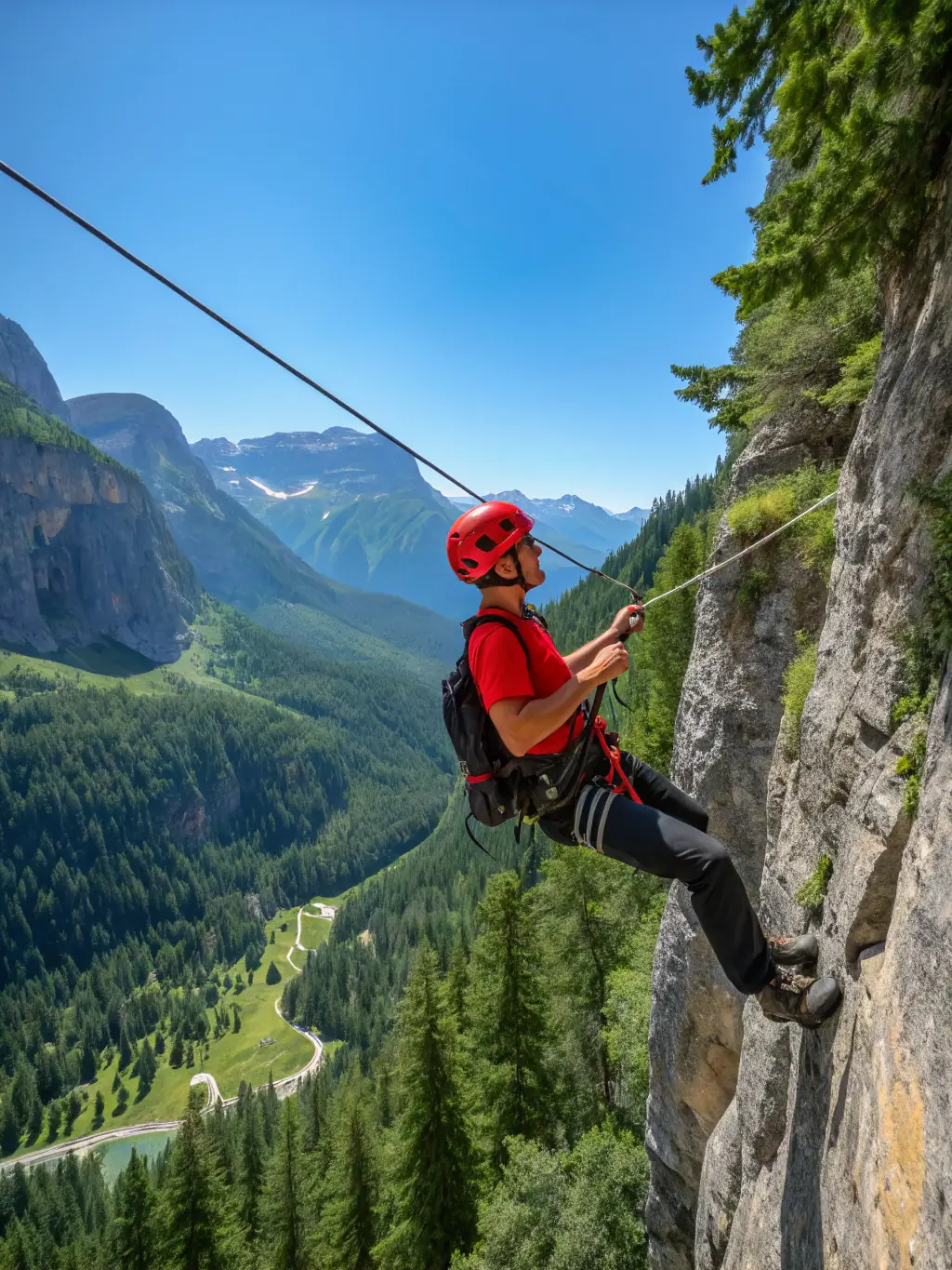A person rappelling down a rocky cliff face during a canyoning expedition organized by L.V.M.H.D, showcasing the thrill and adventure of the activity.