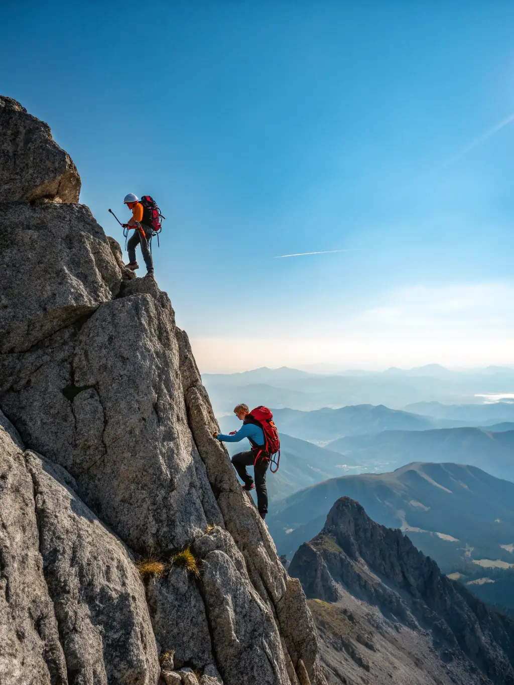 A group of people rock climbing on a sunny day in Haute-Dordogne, showcasing the climbing program offered by L.V.M.H.D.